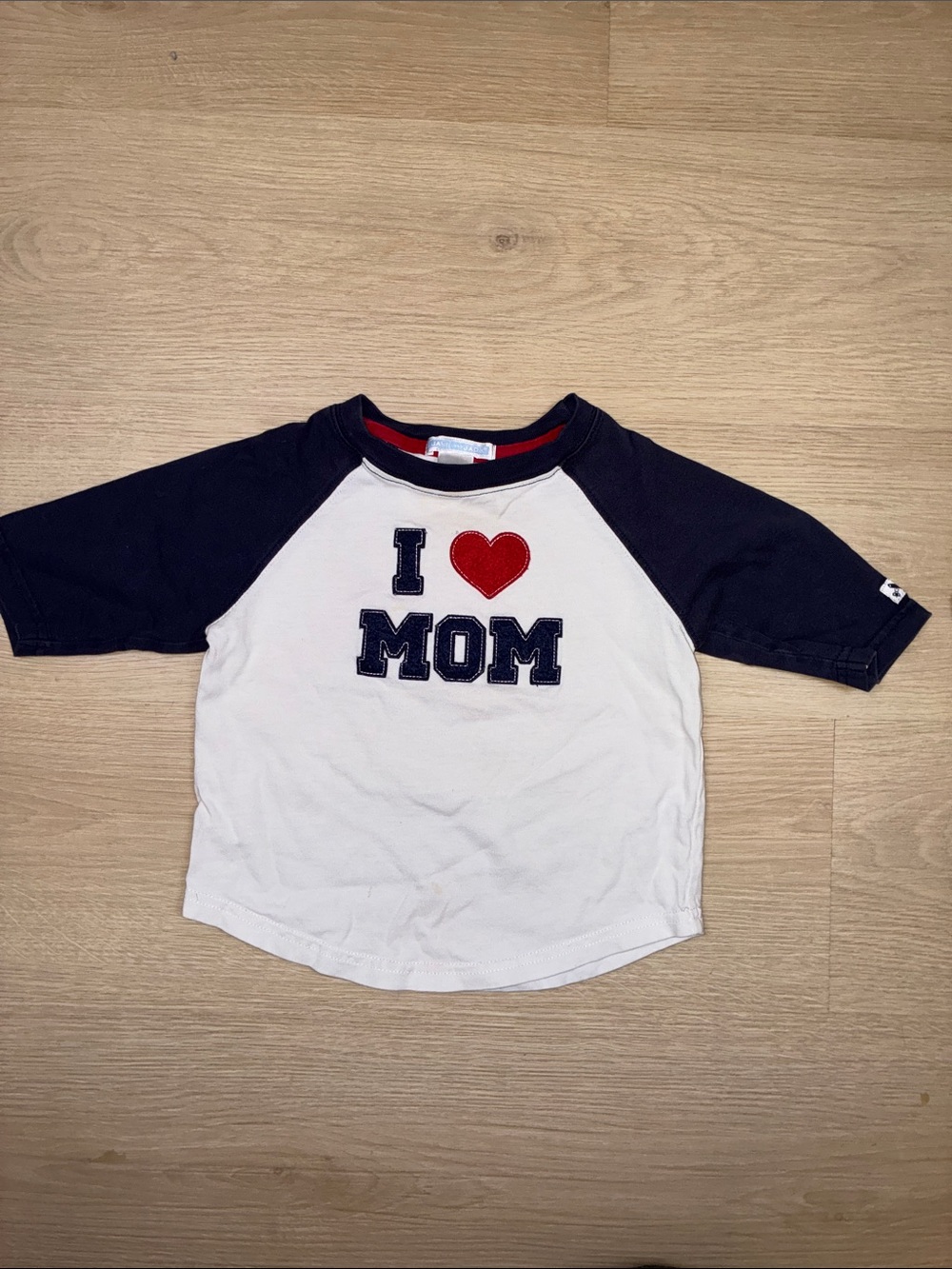 Janie and Jack White Tee I LOVE MOM Navy Sleeves Red Heart